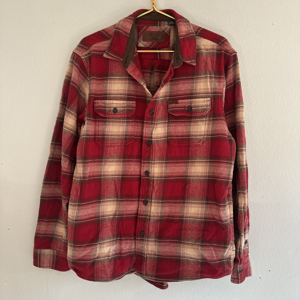 Orvis Flannel Check Plaid Classic Collection Shirt Red Mens Large 100% cotton